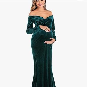 Large maternity Velvet off the shoulders gown.